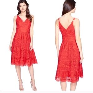 Adelyn Rae Coral Red Lace Crochet Midi Dress